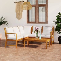  4 Piece Garden Lounge Set with Cushion Cream Solid Acacia Wood