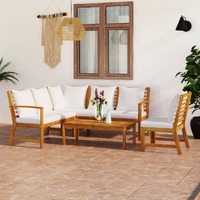  5 Piece Garden Lounge Set with Cushion Cream Solid Acacia Wood