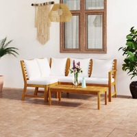  4 Piece Garden Lounge Set with Cushion Cream Solid Acacia Wood