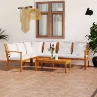  5 Piece Garden Lounge Set with Cushion Cream Solid Acacia Wood