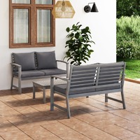  3 Piece Garden Lounge Set with Cushion Solid Acacia Wood Grey