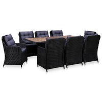  9 Piece Outdoor Dining Set Poly Rattan Black
