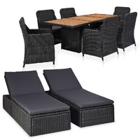  9 Piece Outdoor Dining Set Poly Rattan Black