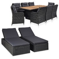  11 Piece Outdoor Dining Set Poly Rattan Black