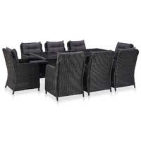  9 Piece Outdoor Dining Set Poly Rattan Black