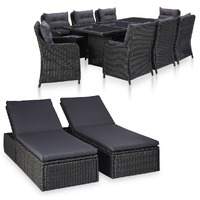  11 Piece Outdoor Dining Set Poly Rattan Black