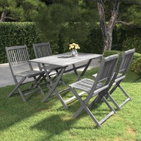  5 Piece Garden Dining Set Solid Acacia Wood Grey