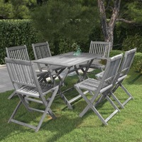  7 Piece Garden Dining Set Solid Acacia Wood Grey