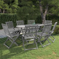  9 Piece Garden Dining Set Solid Acacia Wood Grey