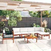  7 Piece Garden Lounge Set with Cushions Cream Solid Acacia Wood