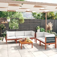  6 Piece Garden Lounge Set with Cushions Cream Solid Acacia Wood