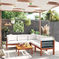  6 Piece Garden Lounge Set with Cushions Cream Solid Acacia Wood