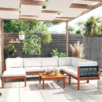  8 Piece Garden Lounge Set with Cushions Cream Solid Acacia Wood