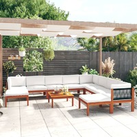  11 Piece Garden Lounge Set with Cushions Cream Solid Acacia Wood