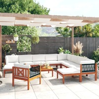  12 Piece Garden Lounge Set with Cushions Cream Solid Acacia Wood
