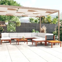  12 Piece Garden Lounge Set with Cushions Cream Solid Acacia Wood