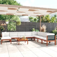  9 Piece Garden Lounge Set with Cushions Cream Solid Acacia Wood