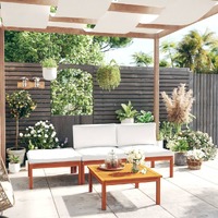  4 Piece Garden Lounge Set with Cushions Cream Solid Acacia Wood