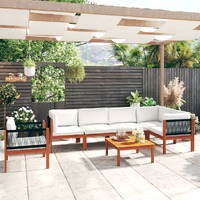  7 Piece Garden Lounge Set with Cushions Cream Solid Acacia Wood