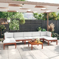  8 Piece Garden Lounge Set with Cushions Cream Solid Acacia Wood