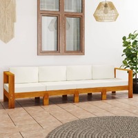  4-Seater Garden Sofa with Cream White Cushions Solid Acacia Wood