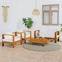  4 Piece Garden Lounge Set with Cream White Cushions Acacia Wood