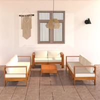  8 Piece Garden Lounge Set with Cream White Cushions Acacia Wood