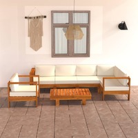  7 Piece Garden Lounge Set with Cream White Cushions Acacia Wood