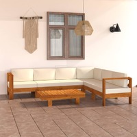  7 Piece Garden Lounge Set with Cream White Cushions Acacia Wood
