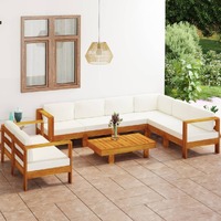  8 Piece Garden Lounge Set with Cream White Cushions Acacia Wood