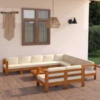  10 Piece Garden Lounge Set with Cream White Cushions Acacia Wood