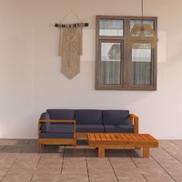  5 Piece Garden Lounge Set with Dark Grey Cushions Acacia Wood