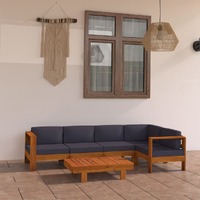  6 Piece Garden Lounge Set with Dark Grey Cushions Acacia Wood