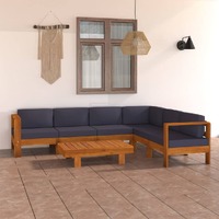  7 Piece Garden Lounge Set with Dark Grey Cushions Acacia Wood
