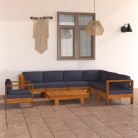  8 Piece Garden Lounge Set with Dark Grey Cushions Acacia Wood