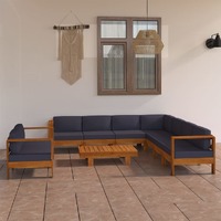  9 Piece Garden Lounge Set with Dark Grey Cushions Acacia Wood