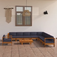  10 Piece Garden Lounge Set with Dark Grey Cushions Acacia Wood