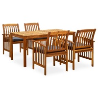  5 Piece Garden Dining Set with Cushions Solid Acacia Wood