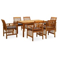  7 Piece Garden Dining Set with Cushions Solid Acacia Wood