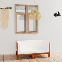  2-Seater Sofa with Cream White Cushions Solid Acacia Wood
