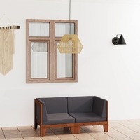  2-Seater Sofa with Dark Grey Cushions Solid Acacia Wood