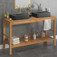 Bathroom Vanity Cabinet Solid Wood Teak with Sinks Marble Black