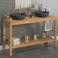  Bathroom Vanity Cabinet Solid Wood Teak with Sinks Marble Black