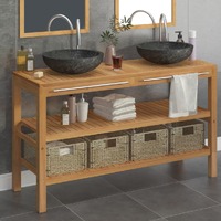  Bathroom Vanity Cabinet Solid Wood Teak with Sinks Marble Black
