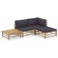  4 Piece Garden Lounge Set with Dark Grey Cushions Bamboo