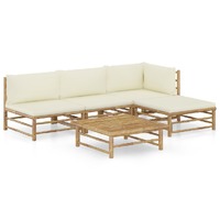  5 Piece Garden Lounge Set with Cream White Cushions Bamboo