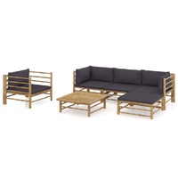  6 Piece Garden Lounge Set with Dark Grey Cushions Bamboo