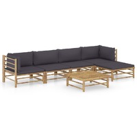  6 Piece Garden Lounge Set with Dark Grey Cushions Bamboo