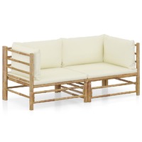  2 Piece Garden Lounge Set with Cream White Cushions Bamboo