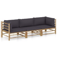  3 Piece Garden Lounge Set with Dark Grey Cushions Bamboo